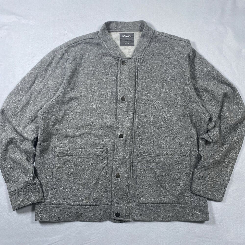 Bonobos Light Jacket Mens Large Gray Shirt Shacket Cabin Flannel Snap Zip Cotton